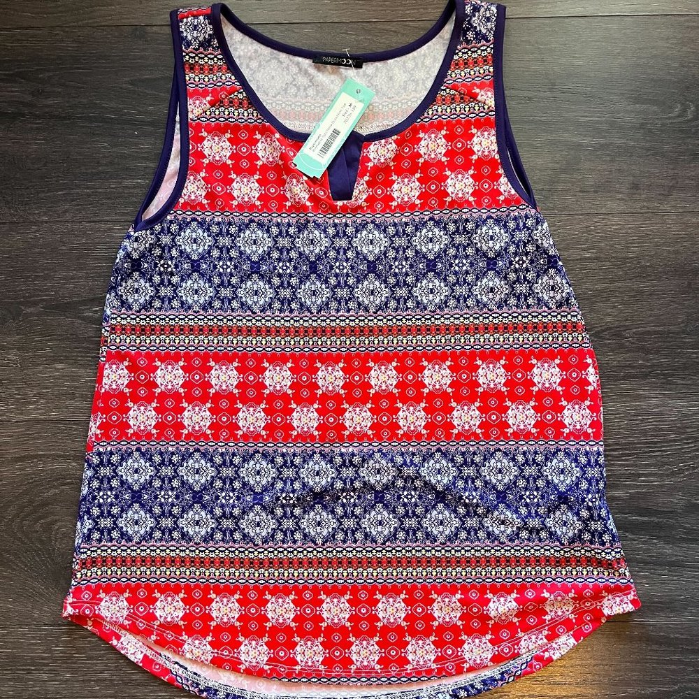 Papermoon NWT Bernadine Split Neck Detail Knit Tank Top, Red & Purple, Medium